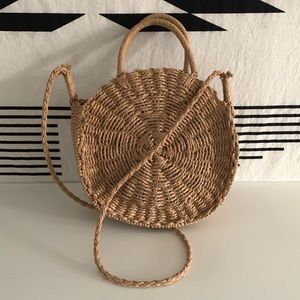 Handwoven Round Rattan Crossbody Bag